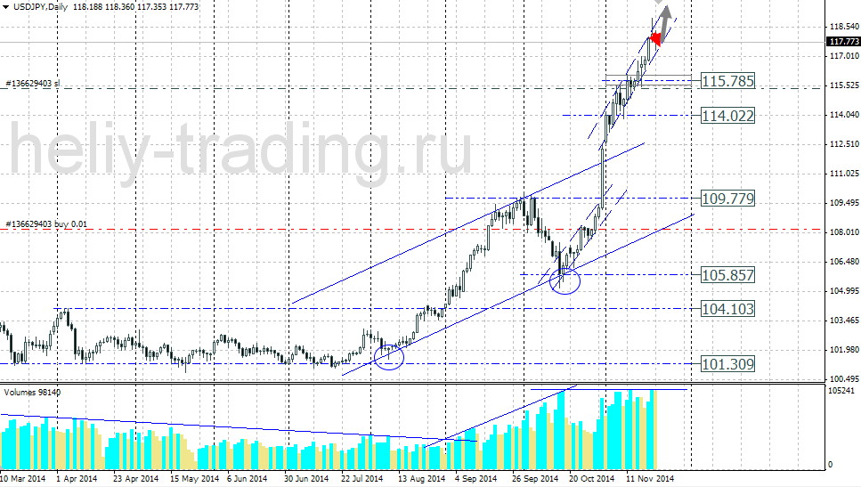 Технический прогноз по USDJPY на 24.11.2014 – 28.11.2014