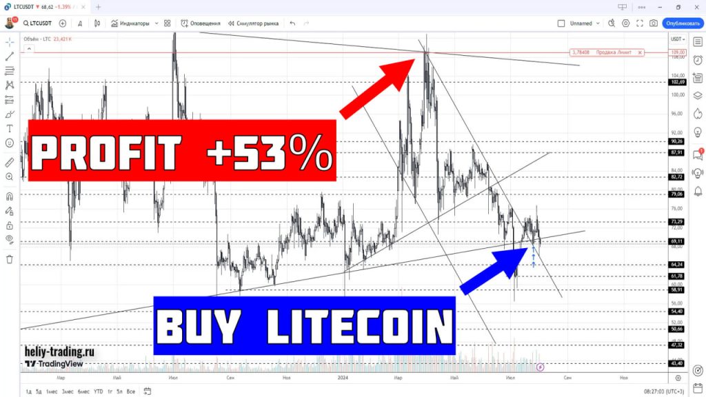 Обучение трейдингу и инвестициям по криптовалюте Litecoin LTC +53%